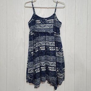 American Eagle Navy & Cream Handkerchief Hem Babydoll Boho Mini Dress - Size S